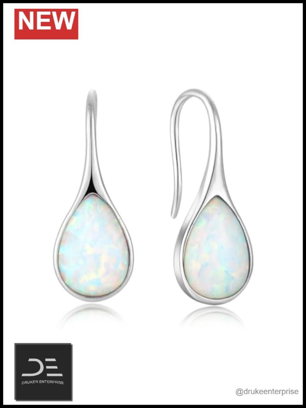 Opal Dangle Earrings Sterling Silver Teardrop Hook October Birthstone Jewelry